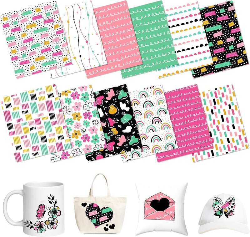 HTVSTD Polka Dot Sublimation Ink Transfer Sheets 12 Sheets 12'' x 10''Flower/Rainbow Pattern Sublimation Paper Transfer Sheets for Mugs Tumblers DIY Transfer Paper - Image 1